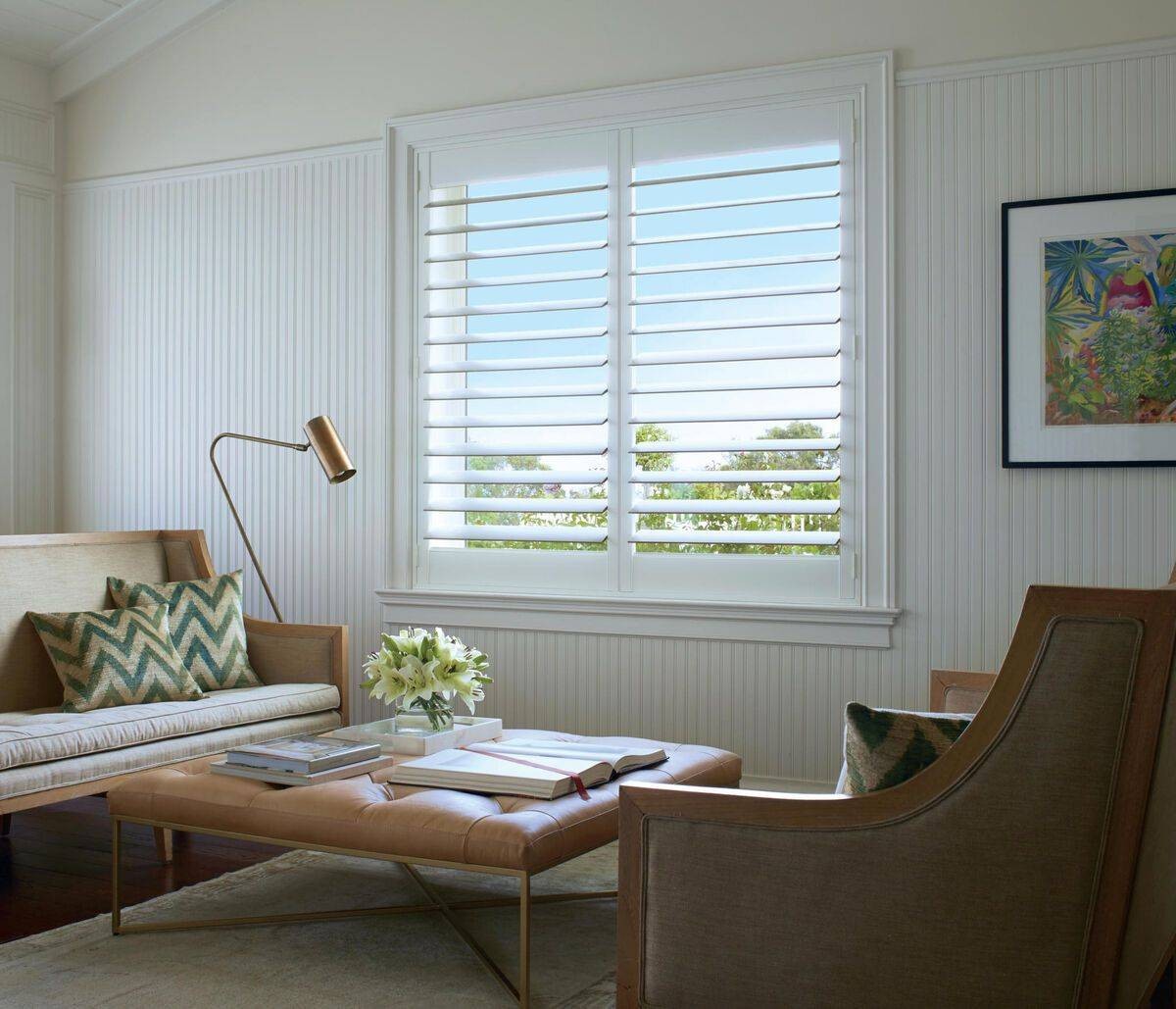 Hunter Douglas NewStyle® Hybrid Shutters decorating a Texas home interior near Dallas, TX